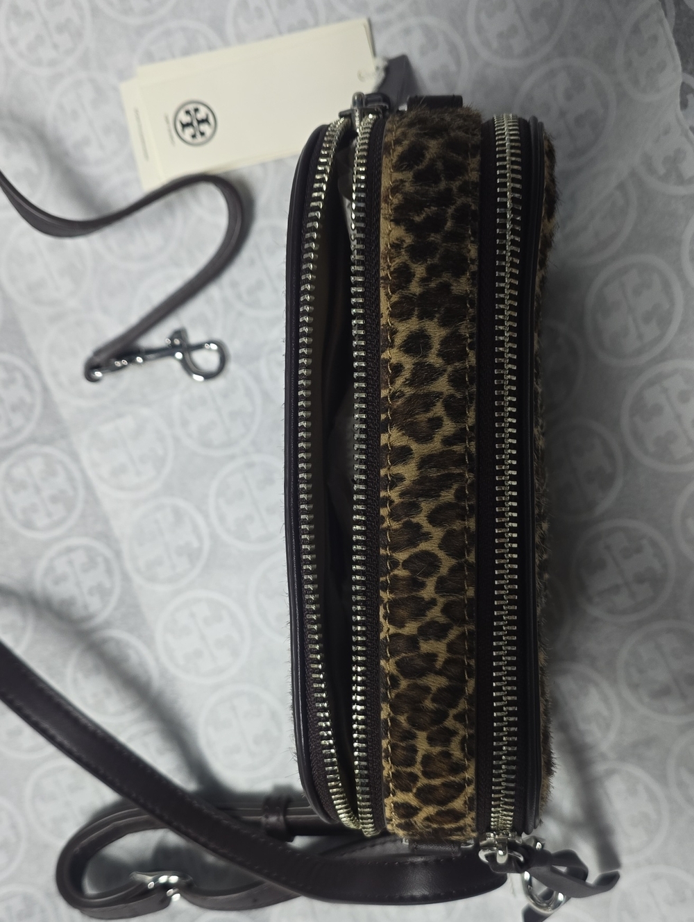 Tory Burch Leopard Print Crossbody Bag with Dark Brown Strap - Picture 2 of 3